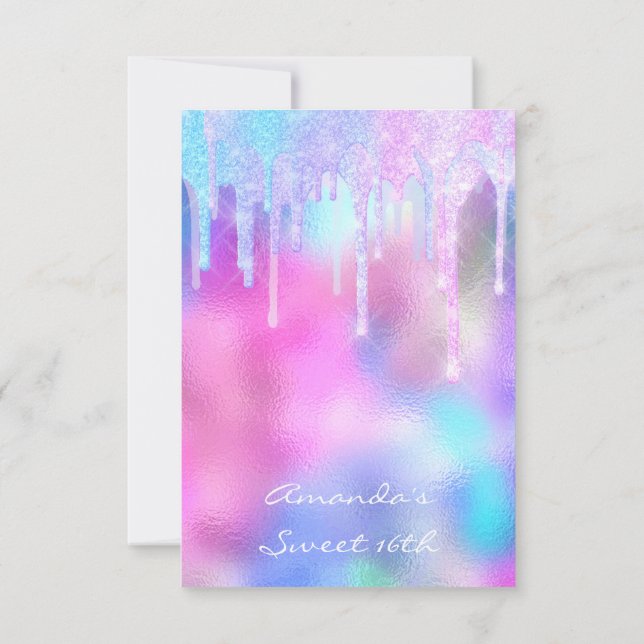 Convites Quinceanera Sweet 16th Drips Holographic Pink (Verso)
