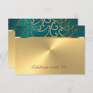 Convites Quinceanera Teal Blue Green e Dourado Filigre