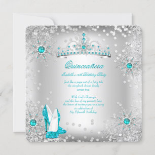 Convites Quinceanera Teal Blue Silver Winter Wonderland