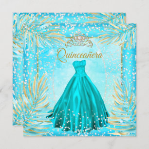 Convites Quinceanera Teal Blue Tiara Festa de aniversário d