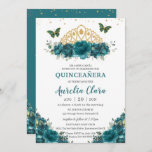 Convites Quinceañera Teal Cyan Floral Butterflies Crown<br><div class="desc">Personalize este adorável convite da quinceañera com uma redação simples e rápida,  basta pressionar o botão personalizá-lo para reorganizar e formatar o estilo e a colocação do texto. Itens correspondentes disponíveis no repositório! c) O Feliz Cat Studio</div>