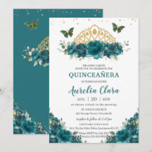 Quinceañera Teal Cyan Floral Butterflies Crown