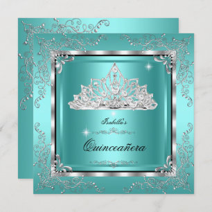 Convites Quinceanera Teal Diamond Tiara 15 Birthday