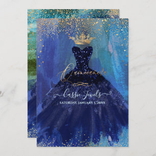 Convites Quinceanera Teal Marinho Azul Vidro
