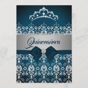 Convites Quinceanera Teal Silver Sparkle Diamond Tiara Arco