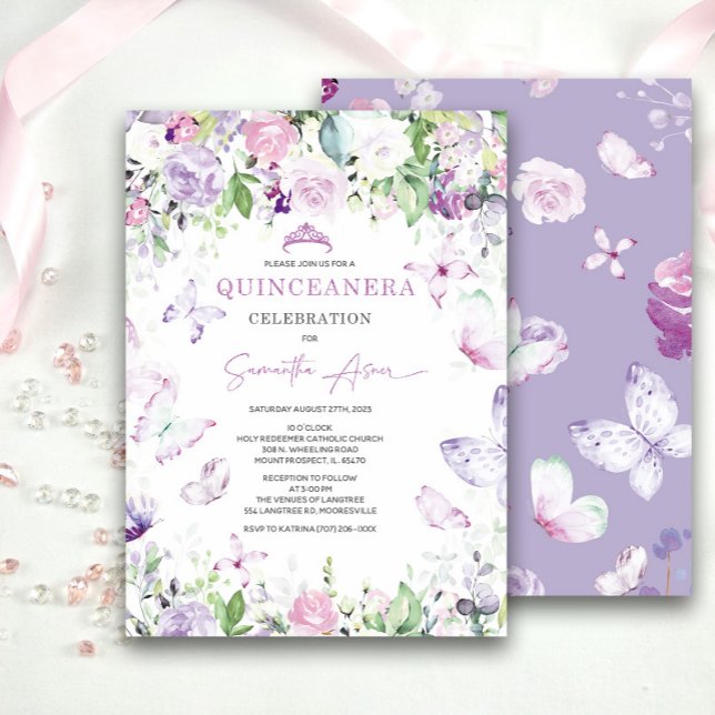 Convites Quinceanera Temática de Borboleta Lavanda (Criador carregado)