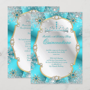 Convites Quinceanera Terra de Encantamento de Inverno Azul