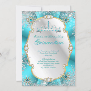 Convites Quinceanera Terra de Encantamento de Inverno Azul 