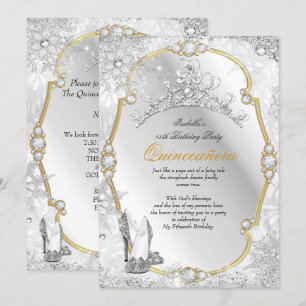 Convites Quinceanera Terra de Inverno Floco de Neve Dourado