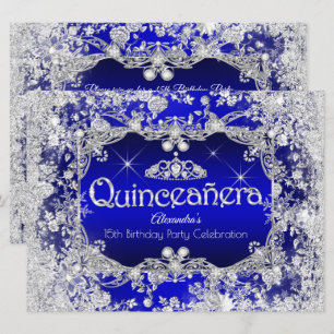Convites Quinceanera Tiara Azul Real Inverno Encantado