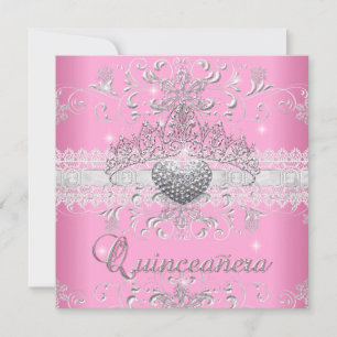 Convites Quinceanera Tiara de Lantejoulas Rosa com Renda Co