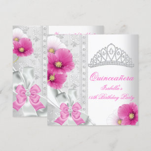 Convites Quinceañera Tiara Diamante Floral Rosa Branca