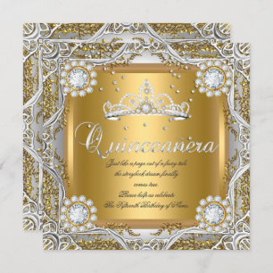 Convites Quinceanera Tiara Dourado Silver Diamond Aniversár