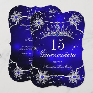 Convites Quinceanera Tiara Floco de Neve Azul Real 15ª Fest
