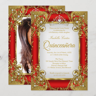 Convites Quinceanera Tiara Pérola Dourada Vermelha Festa Fo