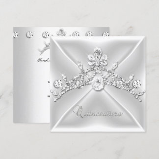 Convites Quinceanera Tiara Prata Branco Diamante 15