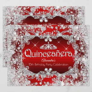 Convites Quinceanera Tiara Prata Vermelha Inverno Encantado