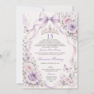 Convites Quinceañera Tiara Princesa 15 Anos Floral Roxo
