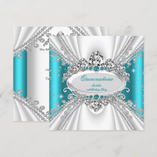 Convites Quinceanera Tiara Princesa 15 Diamantes Verde Água