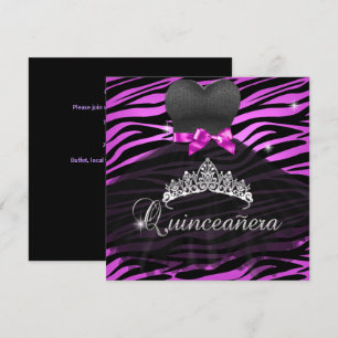 Convites Quinceanera Tiara Rosa Quente Preto Vestido Zebra