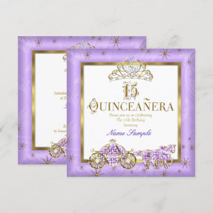 Convites Quinceanera Tiara Roxa Dourada Carruagem Cavalos 1