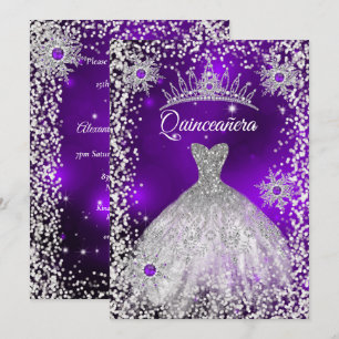Convites Quinceanera Tiara Vestir Floco de Neve roxo de inv