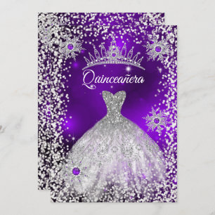Convites Quinceanera Tiara Vestir Floco de Neve roxo de inv