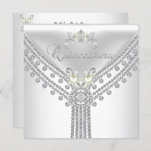 Convites Quinceañera Tiara White Diamond Pearl