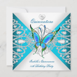Convites Quinceanera Tiaras de Borboleta Azul Teal Profundo