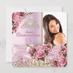 Convites Quinceanera Tiaras de Rosas Rosa Bonito Foto Anive