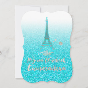 Convites Quinceanera/Torre Eiffel/Azul/Princesa/Corona