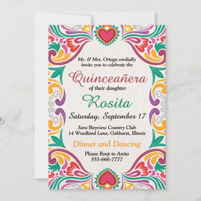 Convites Quinceanera Tradicional de Festa Espanhola de Fron (Frente)
