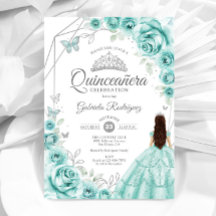 Quinceanera Turquesa Vestido Prateado Floral