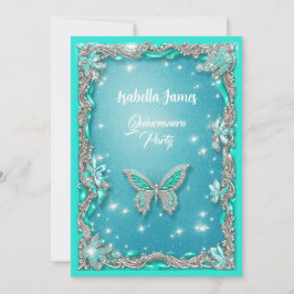 Convites Quinceañera turquoise Butterfly glitter elegante
