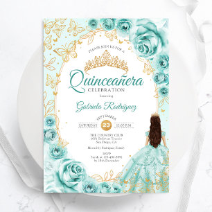Convites Quinceanera Turquoise Dourada