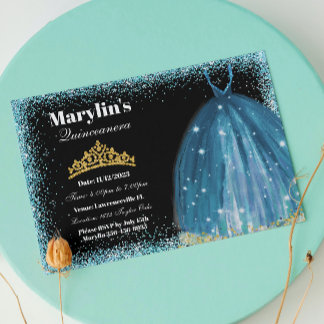 Convites Quinceañera Turquoise Glitter Ballgrown Aniversári