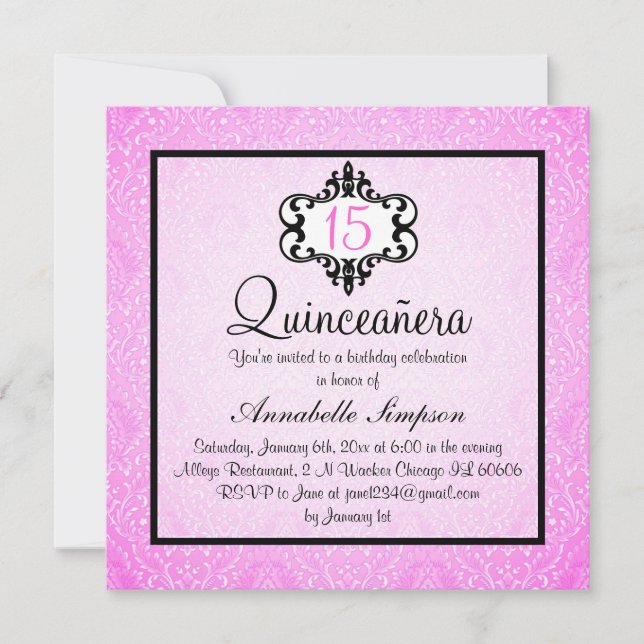 Convites Quinceanera, um convidado para o Quinceanera, cor- (Frente)