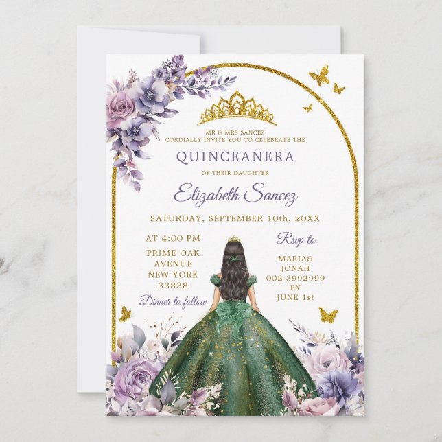 Convites Quinceañera Verde, Caçador de Roxos de Floresta En (Frente)