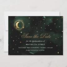 Quinceañera Verde Celestial Dourada guarde a data