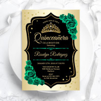 Quinceanera Verde Elegante Dourada Esmeralda Negra