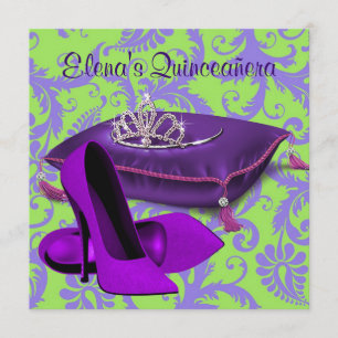 Convites Quinceanera Verde limão Roxo de Calçados de Altura