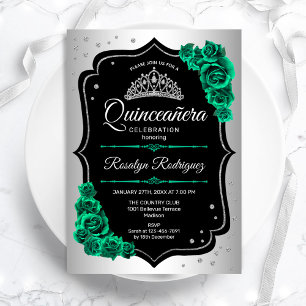 Convites Quinceanera Verde Preto Silver