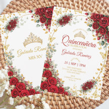 Quinceañera Vermelha Borboletas Douradas Rosas