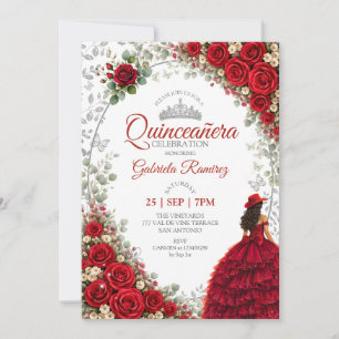 Convites Quinceañera Vermelha Borboletas Prateadas Rosas