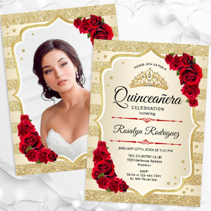 Convites Quinceanera Vermelha Dourada