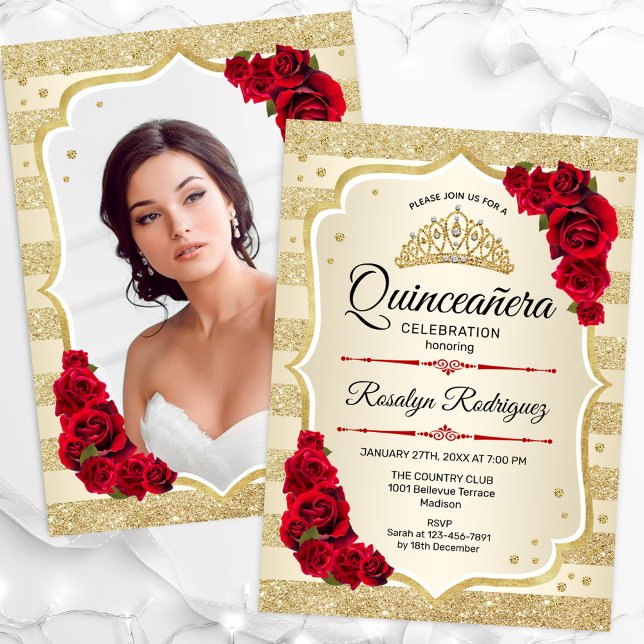 Convites Quinceanera Vermelha Dourada (Criador carregado)