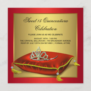 Convites Quinceanera vermelha e Dourada
