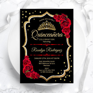 Convites Quinceanera - Vermelho Negro Dourado