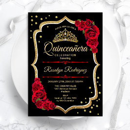 Convites Quinceanera - Vermelho Negro Dourado