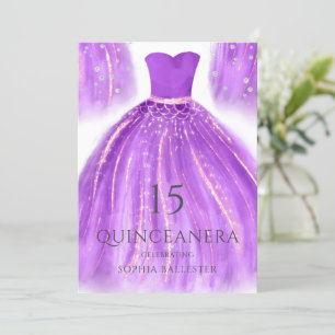 Convites Quinceanera, vestida de Sereia Dourada e roxa